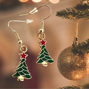 ⭐️ 5 for $25 Holiday Festive Christmas Tree Hoop Earrings Gold Tone